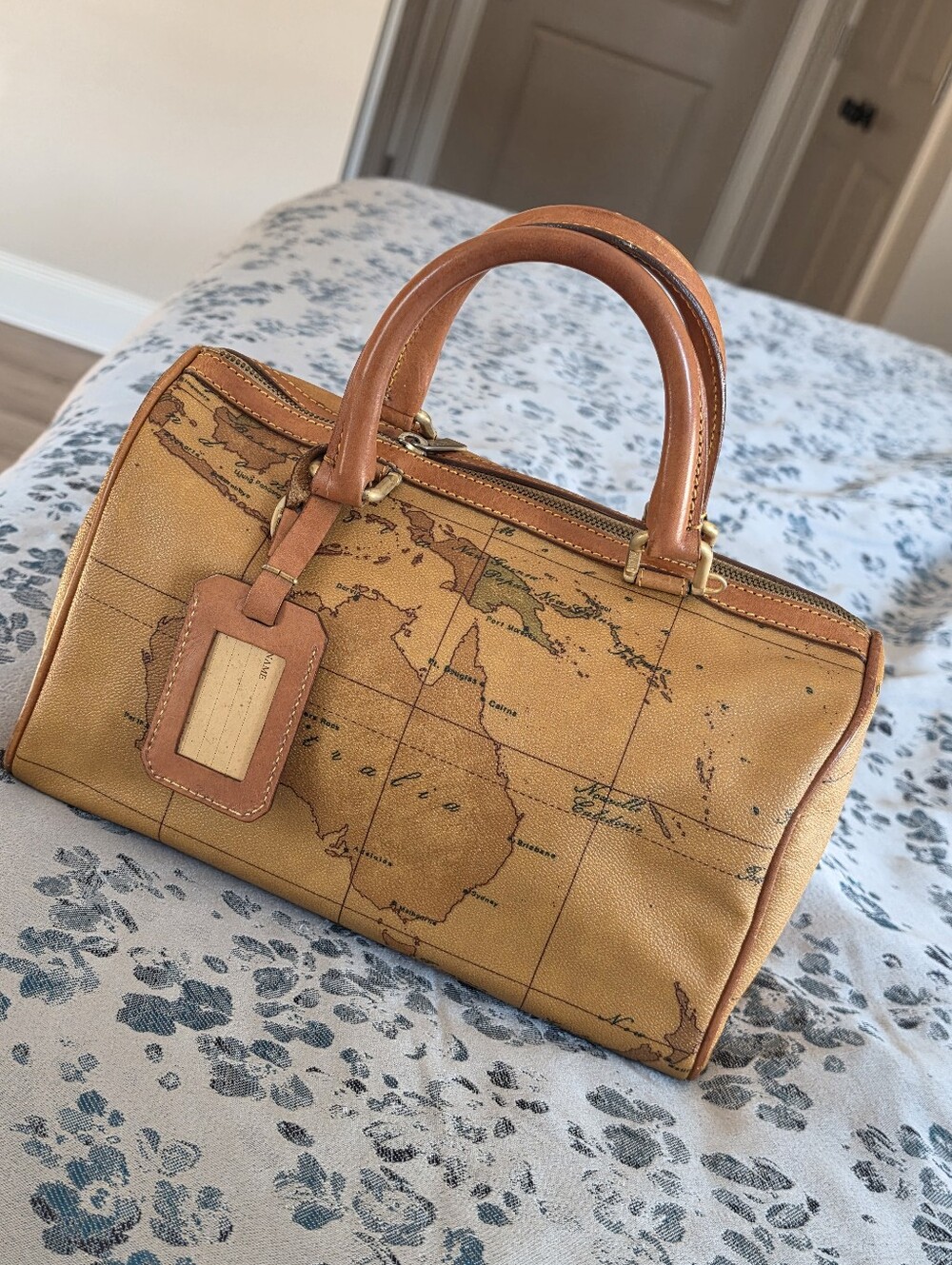 Authentic Alviero Martini Vintage Map-Print Satchel Handbag
